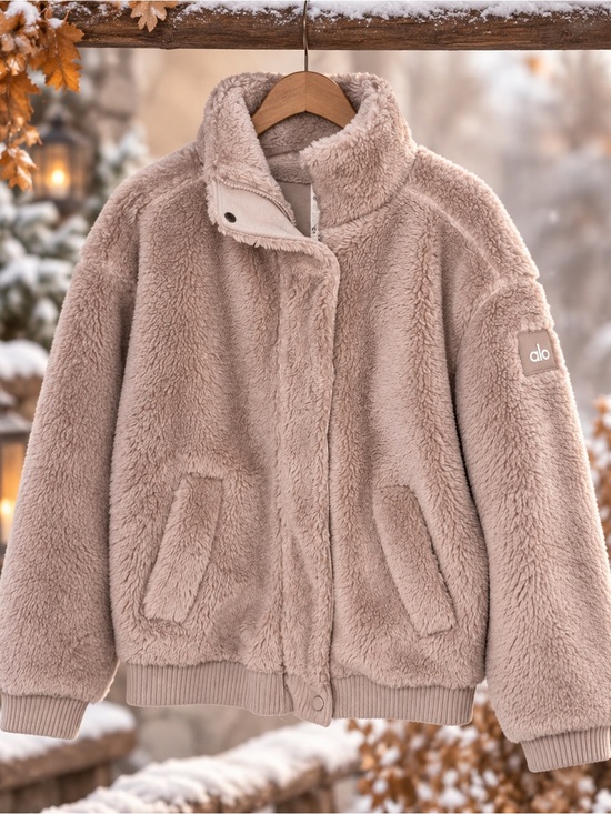 ALO Yoga Jackets & Blazers - ALO Yoga taupe/ pinkish color Sherpa Varsity Jacket sz small great for fall